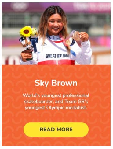 13 year old Olympic Skateboarder Sky Brown on the podium in Team GB kit showing her medal at the 2021 Summer Olympics