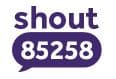 shout purple logo on white background with their text support number 85258